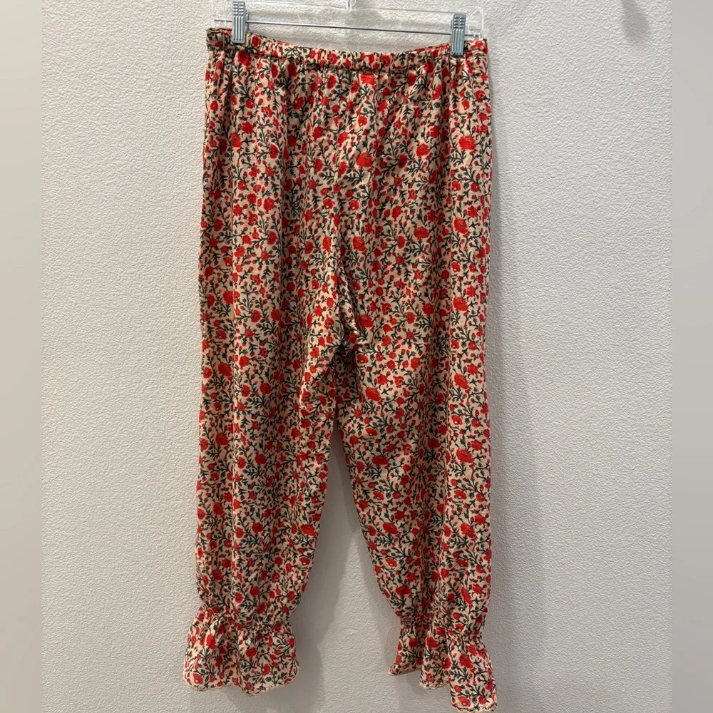 RIXO Bobbie Cotton Co-ord Ditsy Trail Cream Red Floral Ruffle Elastic Waist Pant - Picture 4 of 8